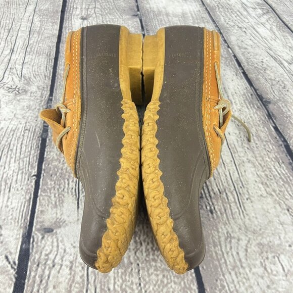 L.L. Bean Mens Duck Shoes Boots Size 9M Brown & Tan Leather/Rubber Lace-Up - Picture 6 of 8